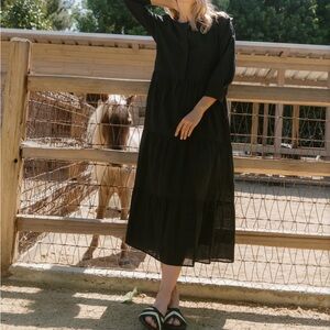 NWT! JENNI KAYNE Cotton Linen James Dress in Black - S